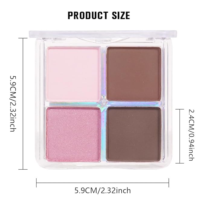Powder Eyeshadow Quad, Rose Pink Chocolate Brown Shimmer Eye Shadow Palette Makeup, Neutral Vegan Matte Quads Eye Shadow Palette for Older Women Pigmented Waterproof, paleta de sombras de ojos-BrightBean Baby