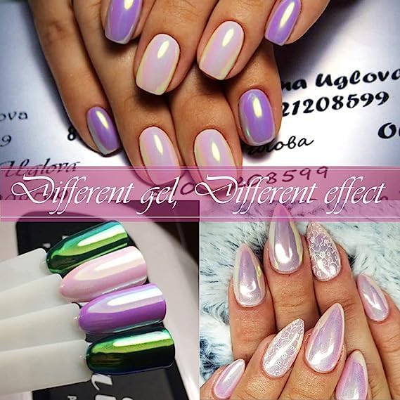 Pretty Diva Aurora Chrome Nail Powder - 0.3g Aurora Mermaid Unicorn Iridescent Chrome Powder for Nails-BrightBean Baby