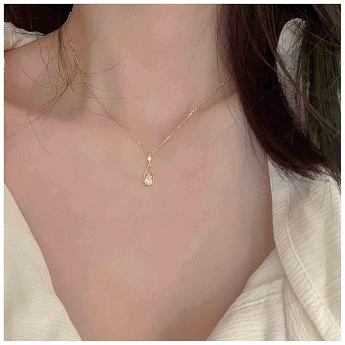 Vintage Tiny Teardrop Crystal Necklace Choker Gold Rhinestone Dot Pendant Necklace Chain Water Drop Choker Necklace Minimalism Necklace Chain Jewelry for Women and Girls-BrightBean Baby