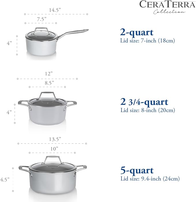 TECHEF - CeraTerra Collection, 2-quart Ceramic Nonstick Saucepan with Glass Lid (PTFE, PFAS, and PFOA Free), Made in Korea (2-quart)