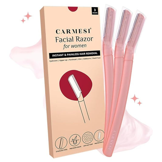Facial Razor for Women | Painless & Precision Face Hair Removal | for Peach Fuzz, Eyebrow, Chin & Upper Lip | Gentle Exfoliation & Smoother Skin | (3 Count)