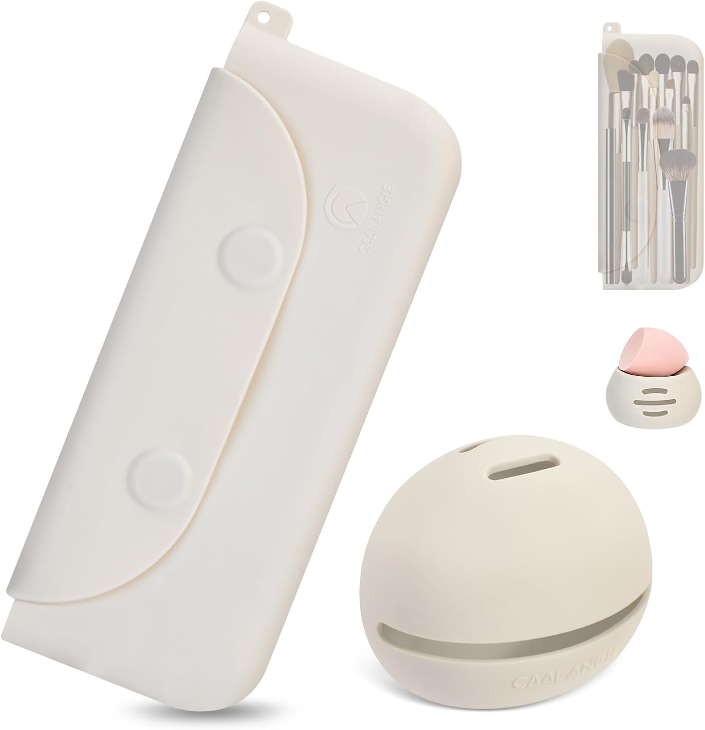 Silicone Makeup Brush Holder And Beauty Sponge Case, Travel Makeup Brush Case With Magnetic Closure, Makeup Sponge Holder 2 In 1 Stand Storage For Quick Drying White-BrightBean Baby