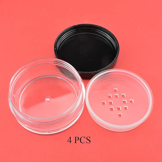 HAHIYO 4pcs 10ml/0.34oz Plastic Empty Travel Compact Case Makeup Cosmetic Jar Refillable Powder Box No Leak Holder with Common Sifter and Black Screw Lid-BrightBean Baby