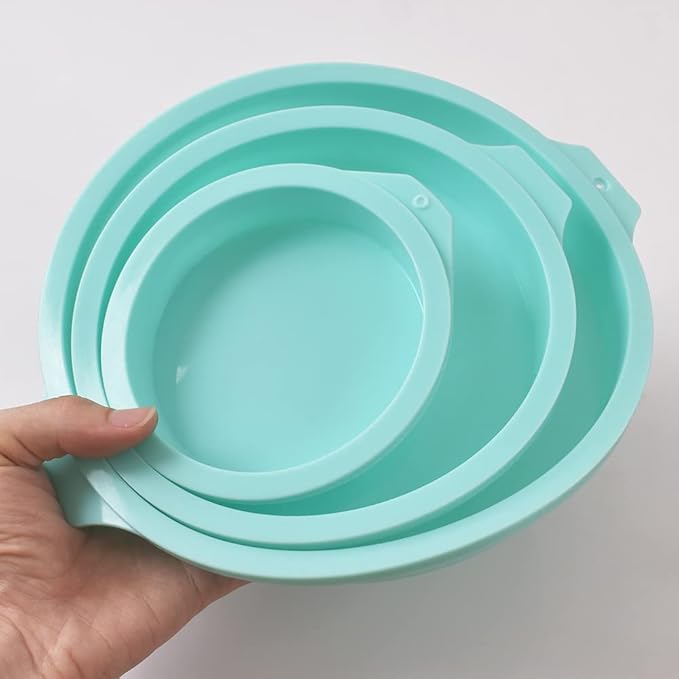 Newk Silicone Round Cake Mold, 3 Packs Silicone Cake Pans Mold for Layer Cakes, Rainbow Cakes, Resin Coasters – 4”+6“+8”