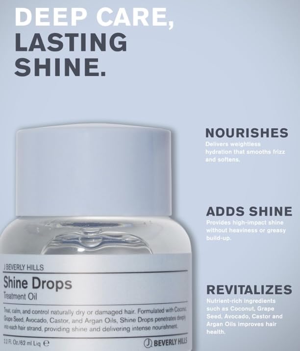 J Beverly Hills Shine Drops Hair Treatment Oil with Botanical Oils for Shine, Nourishment and Dry Hair Repair, 2.2 Oz-BrightBean Baby