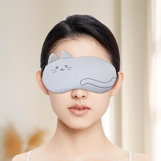 PERFECTSIGHT Kitty Sleep Eye Masks, Cute Plush Sleep Eye Cover Lightweight Adjustable Eyeshade Faux Fur Mask Cover for Women Men Sleep Travel Nap, Grey Cat-BrightBean Baby