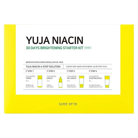 SOME BY MI Yuja Niacin 30 Days Brightening Starter Kit/Toner 1.01Oz, Serum 0.33Oz, Gel Cream 1.01Oz, Sleeping Mask 0.67Oz / Melasma and Blemish Care/Facial Skin Care Set-BrightBean Baby