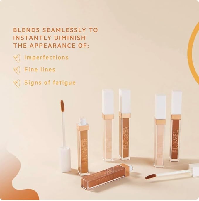 FLOWER BEAUTY By Drew Barrymore Light Illusion Full Coverage Concealer - Diffuse Dark Under Eye Circles + Blurs Blemishes - Weightless Formula + Crease Proof Makeup (Almond)-BrightBean Baby