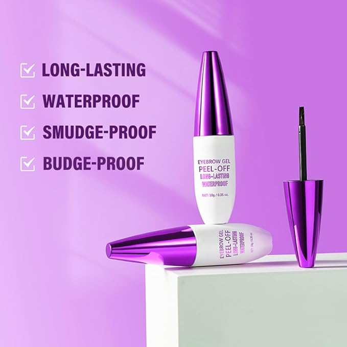 2Pcs Peel Off Eyebrow Tint Gel - Waterproof & Sweatproof All-Day Wear, Transfer-Resistant Tattoo Effect, All Skin Types + Mother’s Day Gift Set, 03#Light Brown-BrightBean Baby