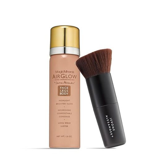 Jerome Alexander MagicMinerals AirGlow Tinted Highlighting Night Mist, Illuminating Airbrush Tinted Moisturizer Spray | 2PC | Champagne Glow-BrightBean Baby