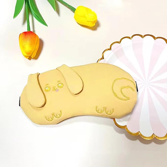 PERFECTSIGHT Eye Mask, Cute Plush Lightweight Adjustable Eyeshade, Faux Fur Cover for Women Men Sleep Travel Nap, Yellow Puppy-BrightBean Baby