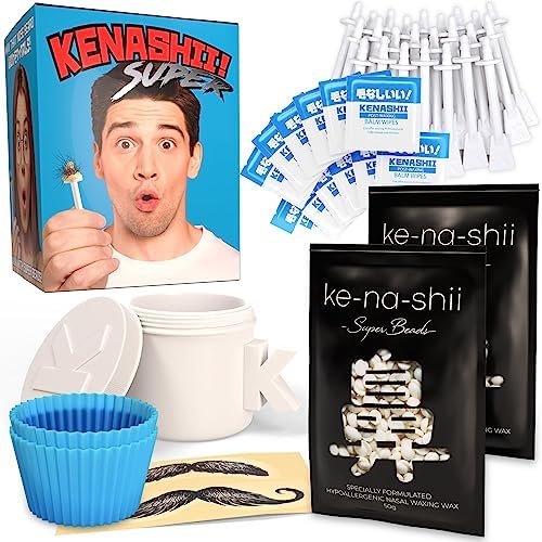 Kenashii Super Nose Waxing Kit | 100g Wax, 24 Applicators | No Microwave Required | Ear Hair Removal | For Men and Women | 12 Balm Wipes, Mustache Guards, Storage Bag-BrightBean Baby