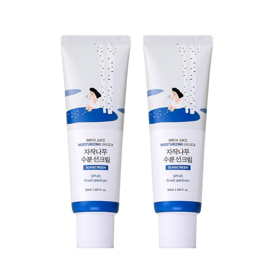 ROUND LAB Birch Juice Moisturizing UV LOCK SPF 45 2EA, NBC No1 SPF, Glow Sunscreen for Daily Skincare, Non-toxic, UV Protection, Lightweight, Oil-Free, Organic, Korean Sunscreen-BrightBean Baby