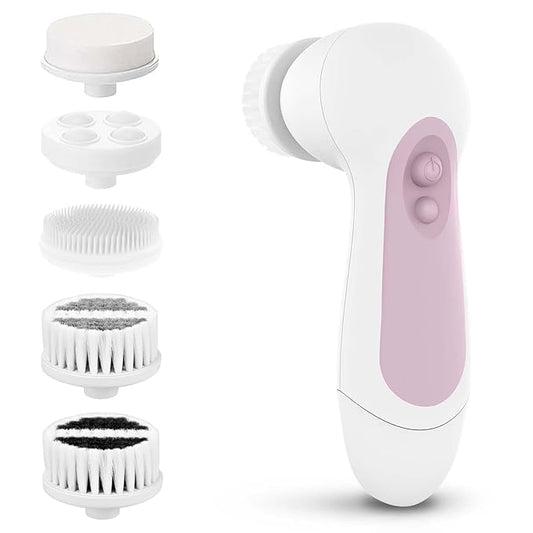 Waterproof Facial Cleansing Spin Brush Set with 5 Exfoliating Brush Heads - Electric Face Scrubber Cleanser Brush by CLSEVXY - Face Brush for Gentle Exfoliation and Deep Scrubbing-BrightBean Baby