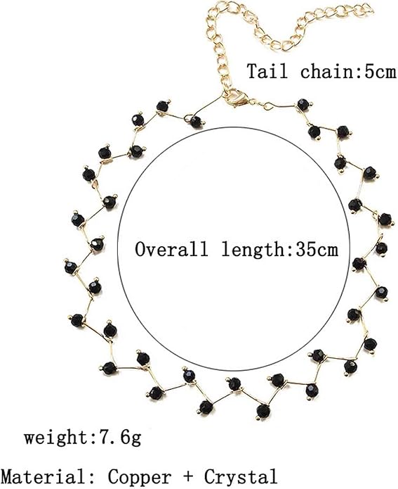 Black Crystal Choker Necklace Short Black Beaded Choker Necklace Silver Chain Necklace Minimalist Necklace Jewelry for Women and Girls-BrightBean Baby