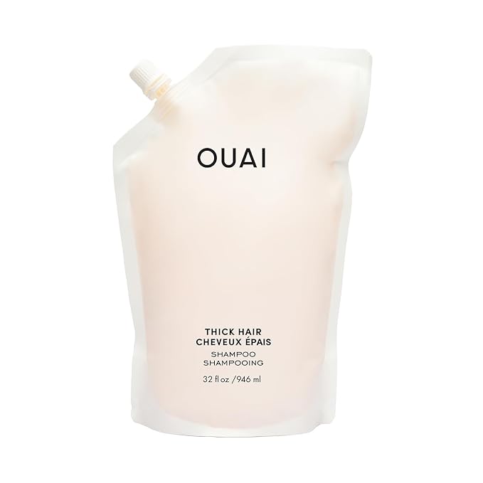 OUAI Thick Shampoo Refill - Moisturizing Shampoo with Keratin, Marshmallow Root, Shea Butter & Avocado Oil for Thick Hair - Strengthens & Hydrates - Paraben, Phthalate & Sulfate Free (32 Fl Oz)-BrightBean Baby