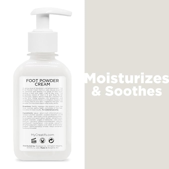 Foot Powder Cream for Dry Cracked Heels, Odor Control, and Intense Skin Hydration, 8.5 fl. oz., with Shea Butter and Vitamin E-BrightBean Baby