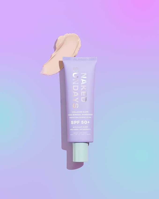 Naked Sundays SPF 50 Mineral Glow Sunscreen, Daily Hydrating Facial Moisturizer & Primer with Zinc Oxide, Sheer Tint, Broad Spectrum SPF Lotion (Jumbo 80ml)-BrightBean Baby