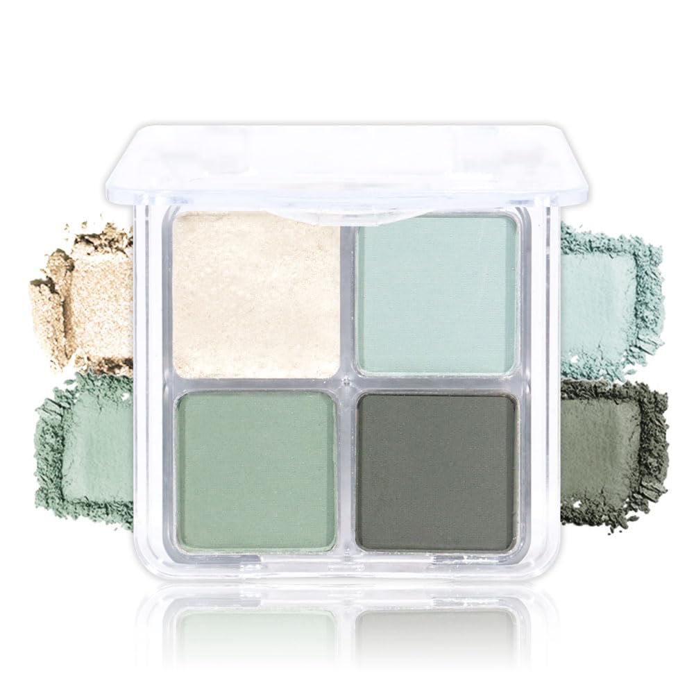 Light Green 4Colors Eyeshadow Makeup Palette,Mint Green Natural Neutral Powde Eye Shadow Palettes for Older Women,Long Lasting Naturing-Looking,Lightweight,Waterproof,Eye Makeup Kit Travel Size,Vegan-BrightBean Baby