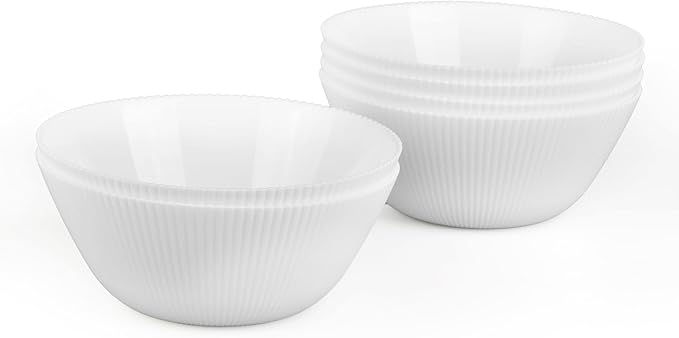 30 OZ Max Cereal Soup Bowl Set of 6, Opal Glass 7.2 inch White Ribbed Bowls for Ramen, Noodle, Salad, Fruit, Dishwasher and Microwave Safe