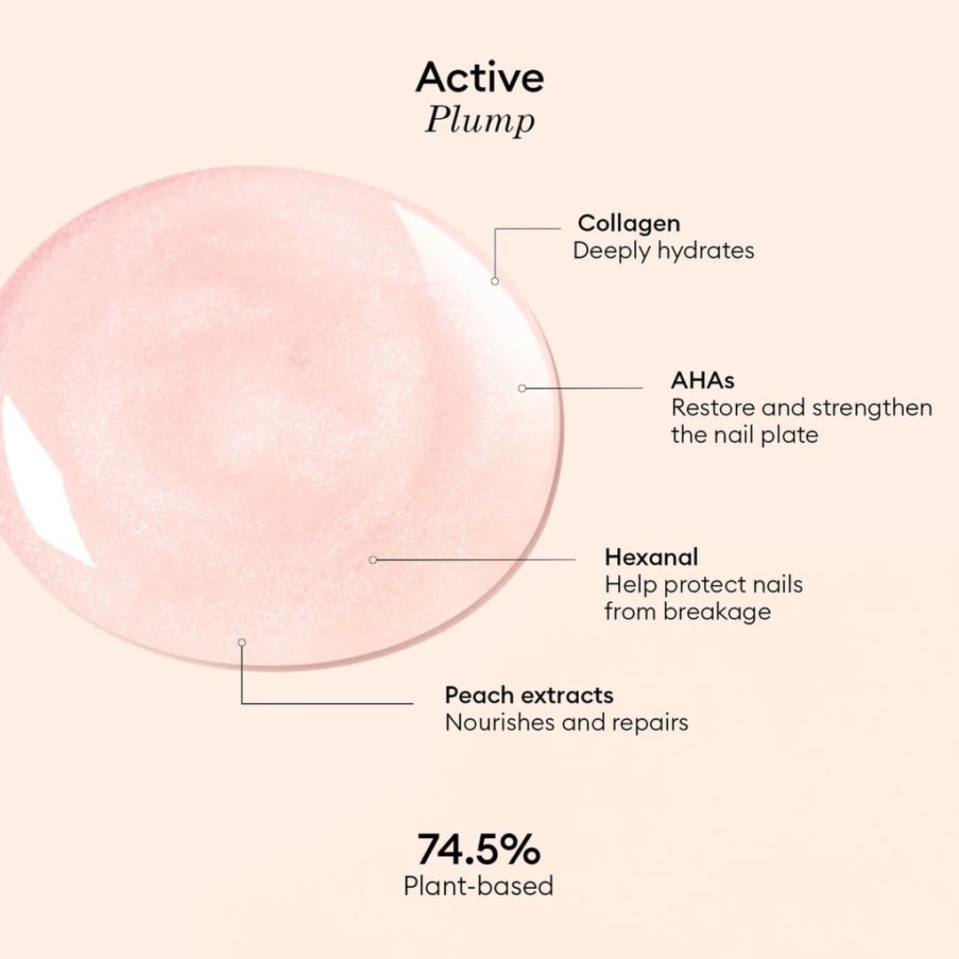 Manucurist Active Plump Nail Polish & Care - Collagen & Peach Extract - No Lamp - Nail Hydrator with Ultra-Glossy Baby Rose Shimmer for Instant Plumping Effect - Nail Volumizer - Vegan & Plant-Based-BrightBean Baby