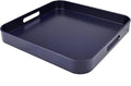 Square Navy Blue Decorative Serving Tray with Handles, Versatile Ottoman Tray for Coffee Table, Entertaining, Outdoor Patio, Living Room, 13”*13”*1.6”
