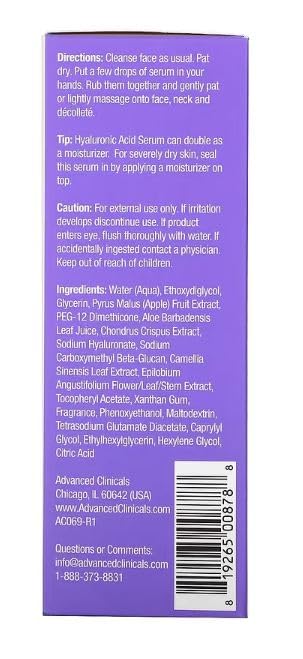 Advanced Clinicals Hyaluronic Acid Moisturizer Body Cream + Hyaluronic Acid Serum 2PC Skin Care Set | Face Serum & Body Lotion Help Diminish Appearance Of Wrinkles, Fine Lines, & Dry Skin, 2PC Bundle-BrightBean Baby