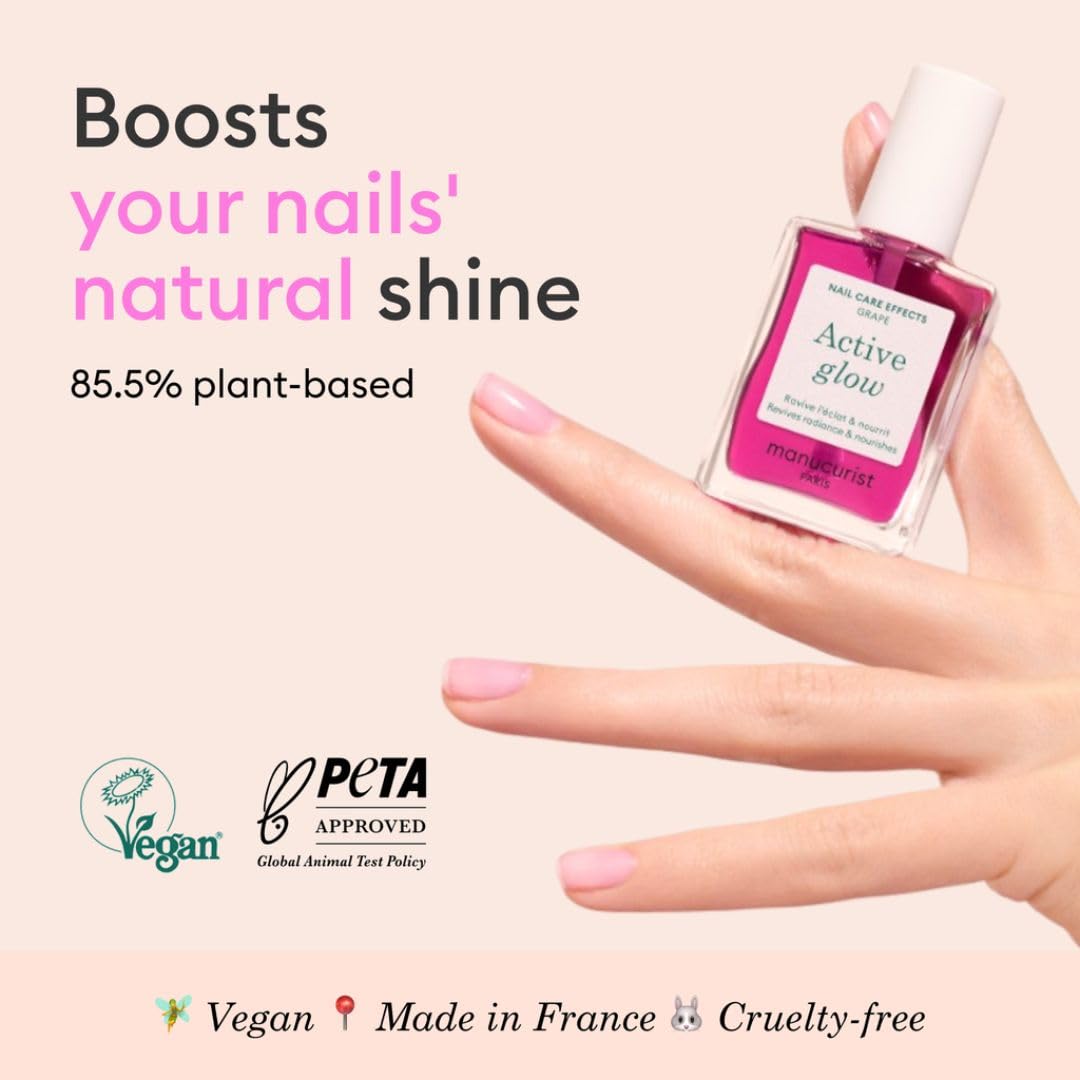 Manucurist Active Glow Grape All-in-One Perfecter Nail Polish & Care - No Lamp - Vegan & Made in France Ultra-Glowy Lilac Mirror-Like Shine - Nail Concealer & Care - Plant-Based Ingredients-BrightBean Baby