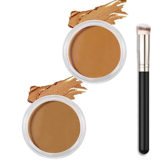 Kaely 2Pcs Cream Pot Concealer Full Coverage Set,Conceal Brighten Dark Circles,under Eye Color Correcting Concealer,Waterproof Foundation Palette with Brush,corrector de ojeras,Vegan Makeup,07+08-BrightBean Baby