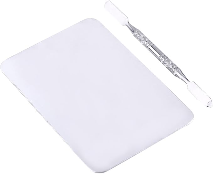 Mixing Palette Small Stainless Steel Makeup Palette Rec Shape Mixing Plate Tools with Spatula Nail Art Palette for Blending Cosmetic Shades-BrightBean Baby