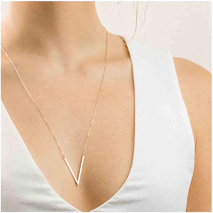 Letter V Pendant Necklace Monogram Necklace Choker Minimalist Initial V Necklace Simple Everyday Necklace Chain Jewelry for Women-BrightBean Baby