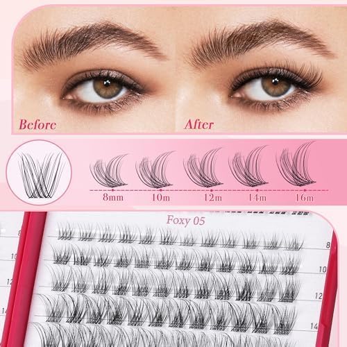 Lash Clusters Kit 432pcs Wispy Lashes Clusters Lash Clusters Clear Band Eyelash Clusters Natural Look Lash Extension Kit Invisible Band Lashes 0.07D-BrightBean Baby