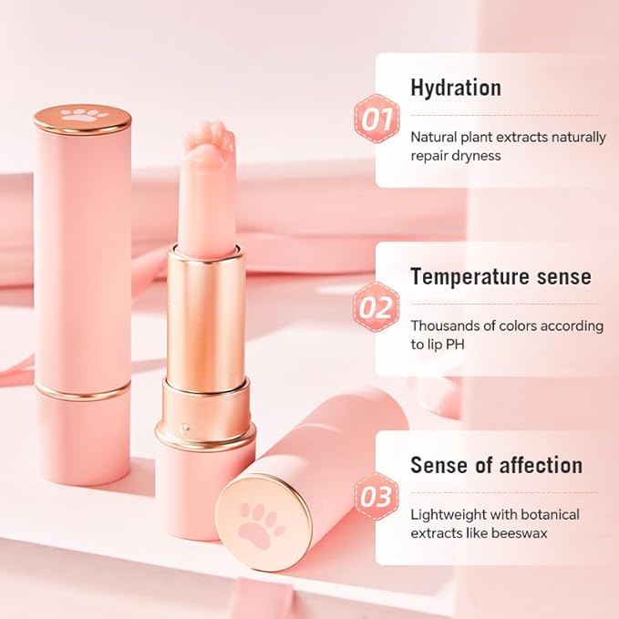 2PCS Thermochromic Lip Balm,Cat Paw Shaped Color Changing Lip Balm, Mini Cute Moisturizing Lip Balm, Long Lasting Lip Balm for Dry Lips Temperature Change Fruit Jelly Lipstick for Female Student-BrightBean Baby