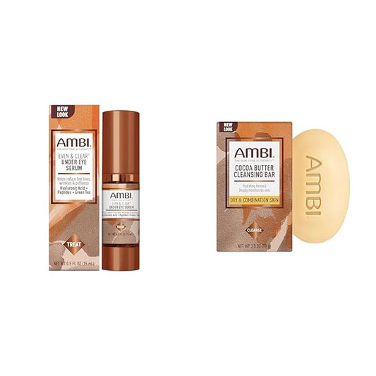 Ambi Even & Clear Under Eye Serum Anti Aging Formula with Peptides and Hyaluronic Acid to Reduce Fine Lines and Wrinkles, with Cocoa Butter Cleansing Bar-BrightBean Baby