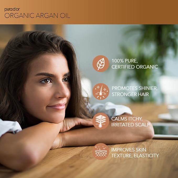 PURA D'OR 4 Oz ORGANIC Moroccan Argan Oil - USDA Certified 100% Pure & Cold Pressed Virgin Premium Grade Natural Moisturizer Treatment For Dry, Damaged Skin, Hair, Face, Body & Scalp - Men & Women-BrightBean Baby