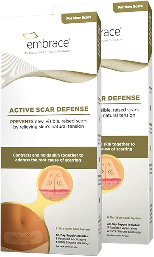 Embrace Scar Treatment, Silicone Sheets for New Scars with Active Scar Defense, Extra Large 6.3 Inch Sheets, 60 Day Supply (Recommended Treatment)-BrightBean Baby