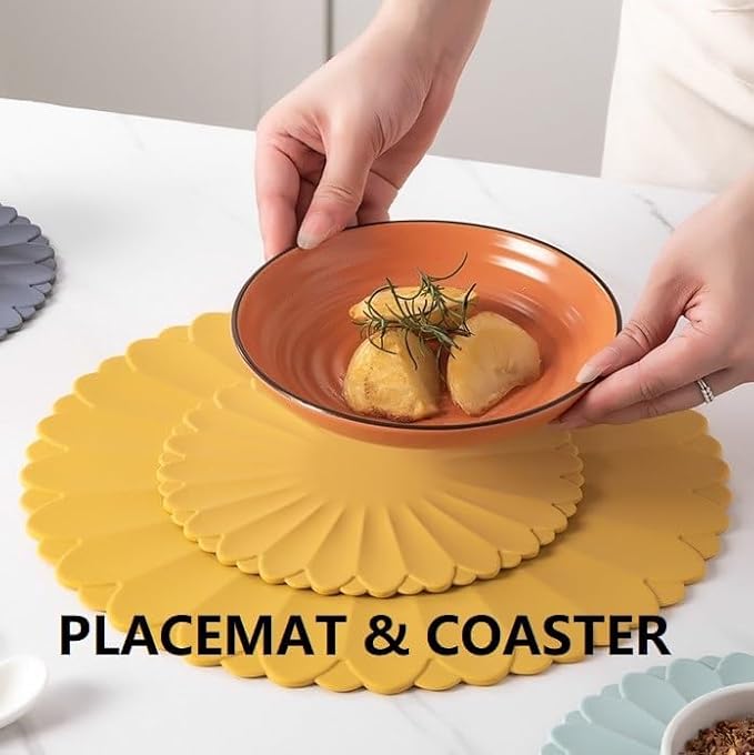 Heat-Resistant Silicone Trivet Mats, Non-Slip Hot Plate Holder for Kitchen Countertops & Dining Table, Reusable Pot Holder Pad with Secure Grip, Dishwasher Safe (Purple, Diameter: 18cm/7.09")