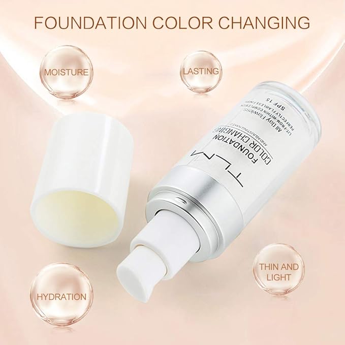 TLM Colour Changing Foundation - Flawless Coverage, Lightweight Formula, Adapts to Skin Tone, Hides Wrinkles & Lines, Hydrating & Long-Lasting, BB Cream Makeup Base Concealer Cover-BrightBean Baby