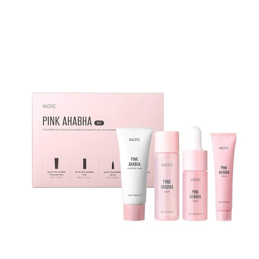 Nacific Pink AHA BHA Kit (Cleansing Foam, Toner, Serum, Cream) Travel Size Skin Care Set-BrightBean Baby