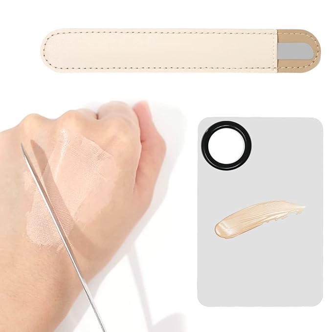 Honbay 1PCS Stainless Steel Makeup Spatula and 1PCS Makeup Mixing Palette with PU Leather Cover for Cosmetic Foundation Pigment Blending-BrightBean Baby
