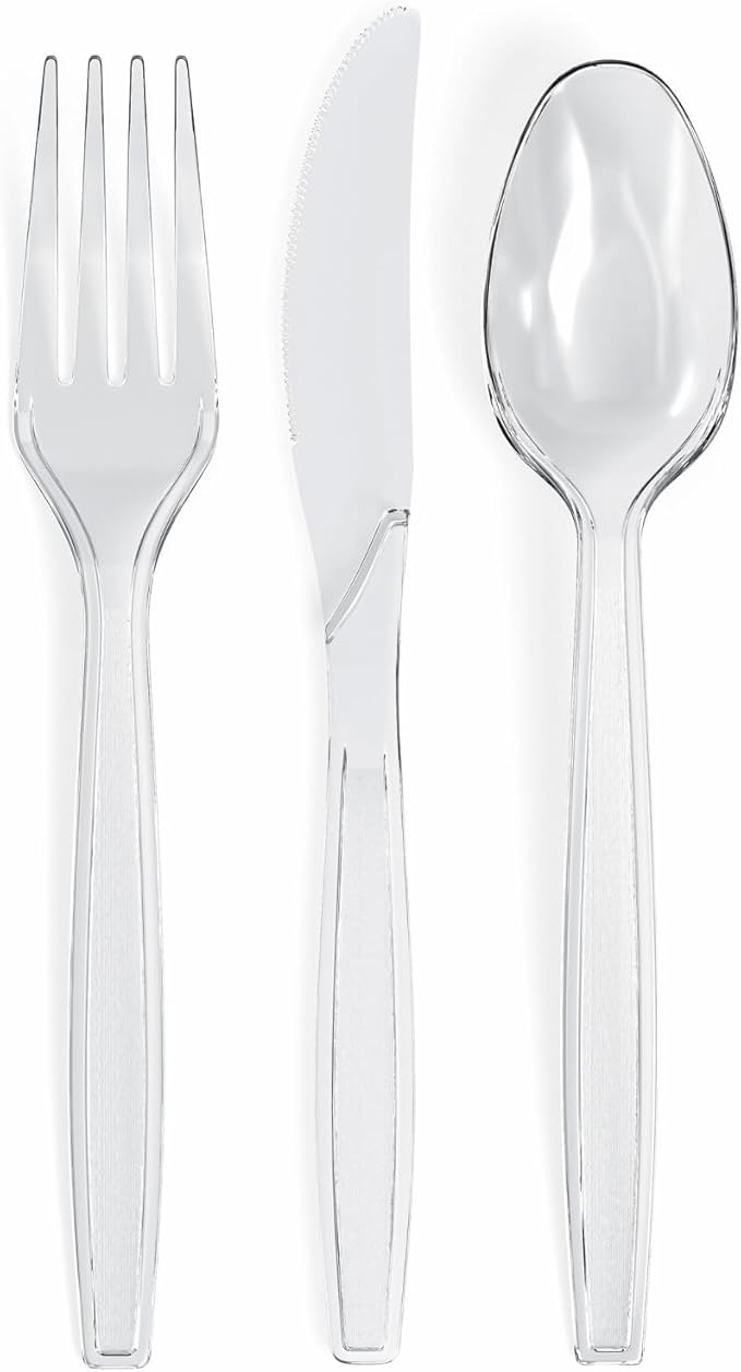 Prestee 600 Plastic Silverware Set - 200 Plastic Knives, Forks, and Spoons for 200 Guests - Heavy Duty Bulk Disposable Flatware Utensils for Christmas, Holiday, Wedding Party Supplies