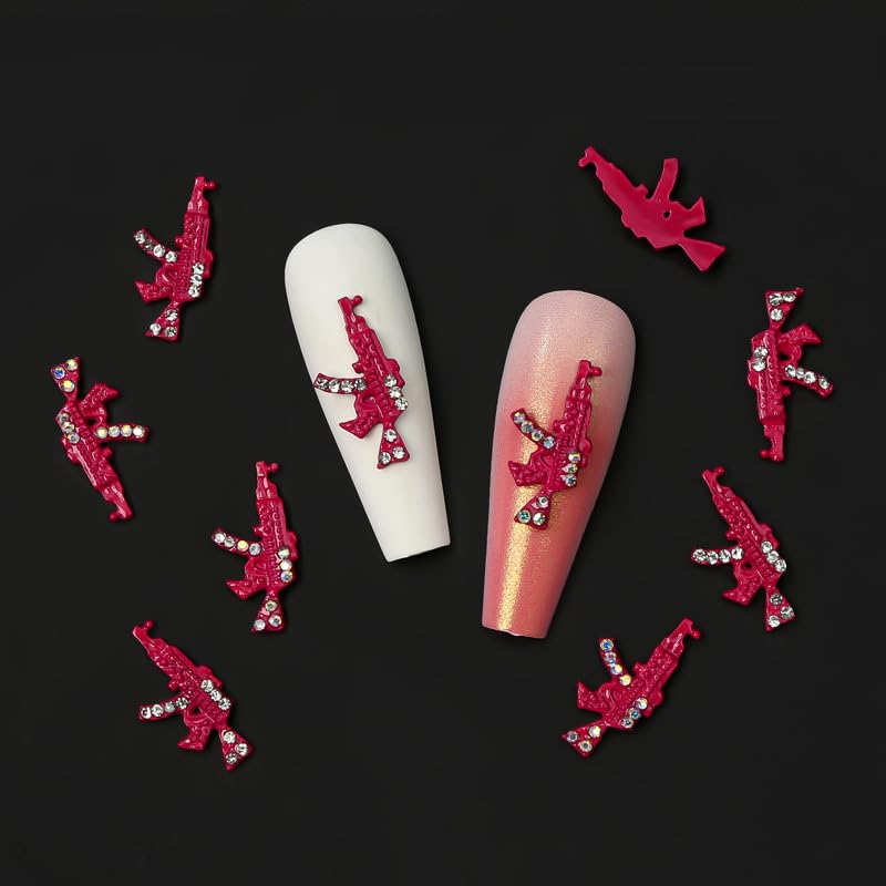 Barbiecore Nail Charms, Pink Gun Head Lip Heart Saturn Rhinestione Nail Art Charms Nail Jewelry Decorations Acrylic Nail Gems Accessories for Women Girl DIY Crafts Supplies-BrightBean Baby