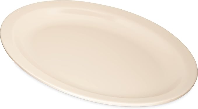 Carlisle FoodService Products Kingline Plastic Oval Platter Oval Tray for Home and Restaurant, Melamine, 12 x 9 Inches, Tan, (Pack of 12)
