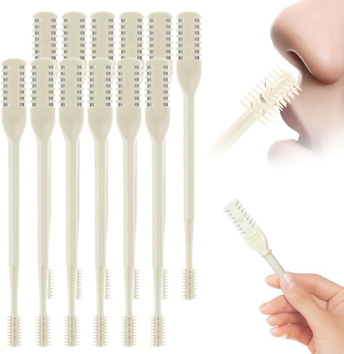 Nasal Hair Cutter, 2025 Upgraded Double Sided Noses Hairs Knife, 360° Rotating Portable Manual Nose Hair Trimmer, Noses Hairs Remover for Women Men Travel Essentials (Beige, 12 Pcs)-BrightBean Baby