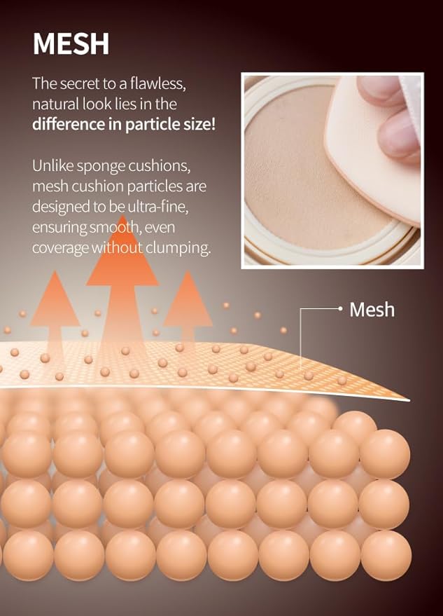 Mesh tight up cushion foundation 01, light beige, Korean compact foundation, natural coverage, glow, sweat proof makeup, long lasting, all skin type-BrightBean Baby
