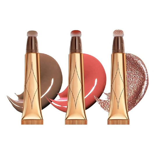 3 Color Contour Beauty Wand, Highlighter ，Face Concealer Contouring with Cushion Applicator Long Lasting & Smooth Matte Finish Liquid Illuminator Makeup Stick .(01 Contour+03 Cherry Red +05 Bronze Gold)-BrightBean Baby