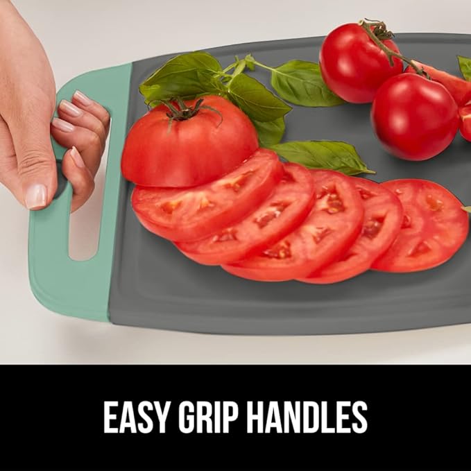 GORILLA GRIP BPA-Free Reversible Kitchen Cutting Board Set of 3, US Designed, Nonporous, Juice Grooves Catch Liquid, Slip Resistant Border, Dishwasher Safe, Durable Food Chopping Boards, Mint Gray