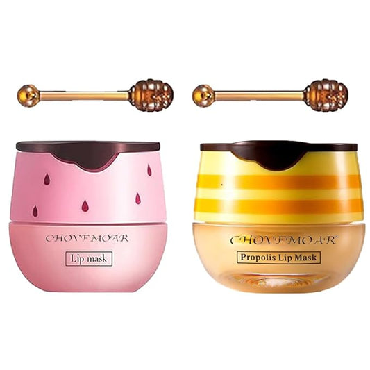 2 Pack Nourishing Lip Balm Honey Pot, Moisturizing Honey & Strawberry Propolis Lip Mask, Hydrating & Prevention Dry and Cracked Lip Scrubs Exfoliator Lip Sleeping Mask Reduces Lip Lines-BrightBean Baby