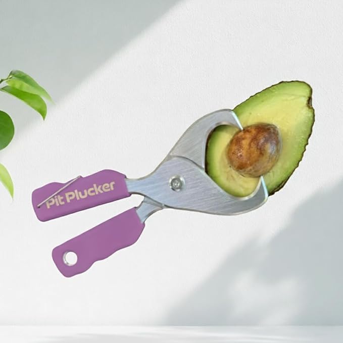 Pit Plucker Avocado Tool, Kitchen Utensil with Hinged Handles, Wedge-Shaped Jaws for Pit Removal (Purple)