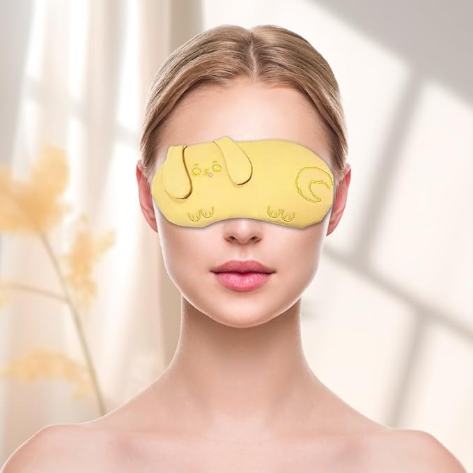 PERFECTSIGHT Eye Mask, Cute Plush Lightweight Adjustable Eyeshade, Faux Fur Cover for Women Men Sleep Travel Nap, Yellow Puppy-BrightBean Baby
